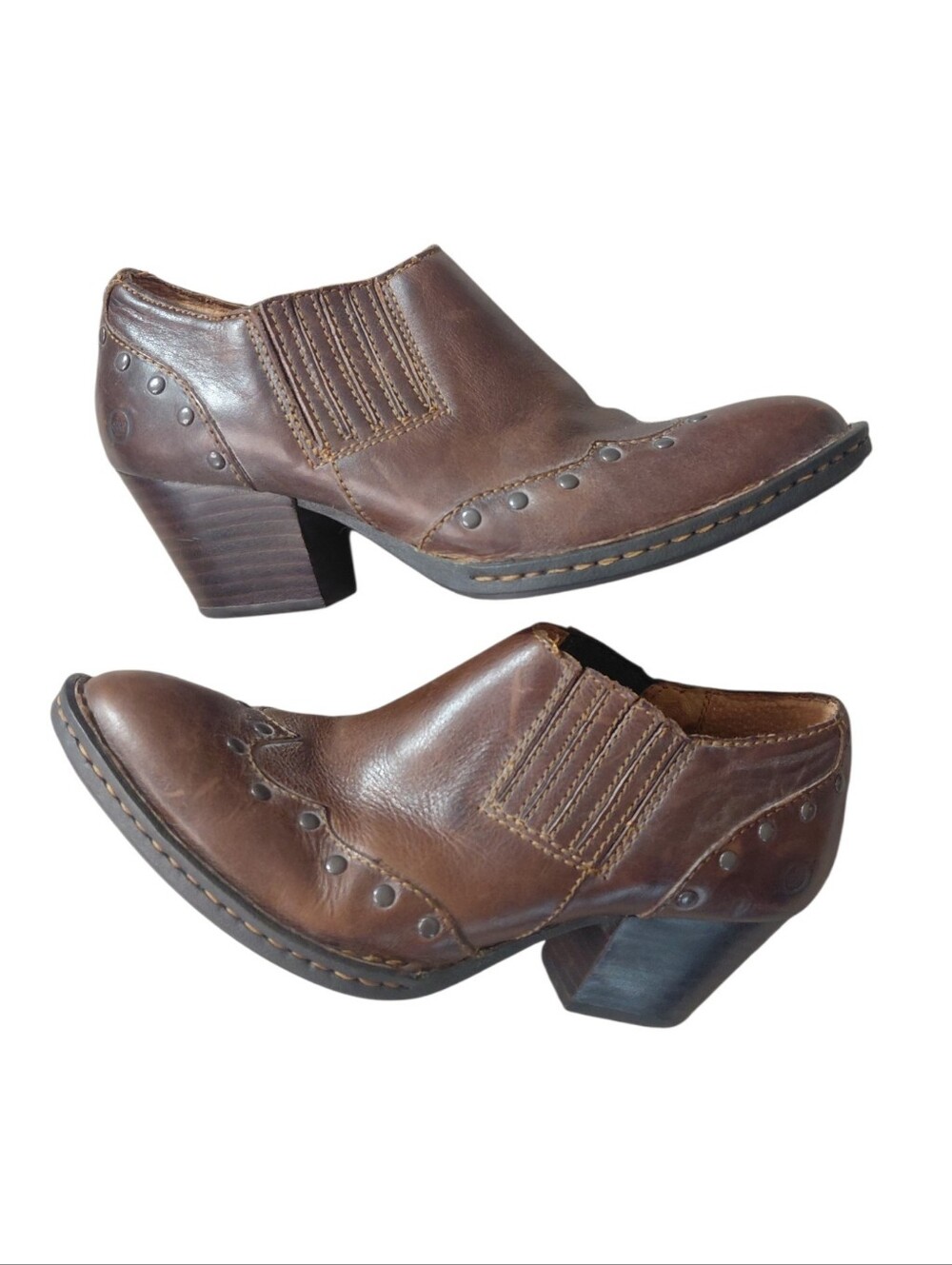 Born Brown Leather Studded Western Ankle Shoe Booties Size 6.5